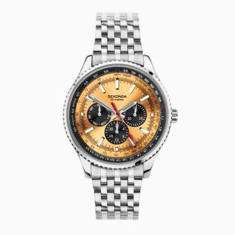 Sekonda Maverick Men's Watch | Silver Case & Stainless Steel Bracelet with Yellow Dial | 1999
