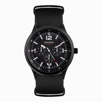Sekonda Pilot Men's Watch | Black Alloy Case & Black Canvas Strap with Black Dial | 30004