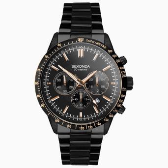 Sekonda Velocity Chronograph Men's Watch | Black Case & Black Stainless Steel Bracelet with Black Dial | 30016