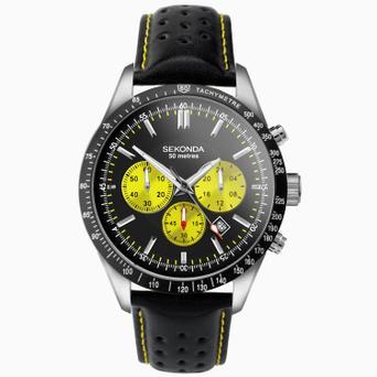 Sekonda Velocity Chronograph Men's Watch | Silver Case & Black Leather Strap with Black Dial | 30068