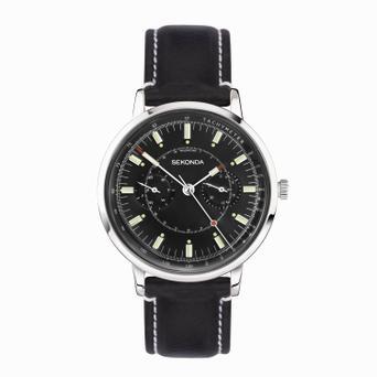 Sekonda 1978 Men's Watch | Silver Case & Black Leather Strap with Black Dial | 30098