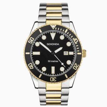 Sekonda Ocean Men's Watch | Two Tone Alloy Case & Stainless Steel Bracelet with Black Dial | 30139