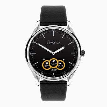 Sekonda Hybrid Smart Watch | Silver Alloy Case & Black Leather Strap | 30150