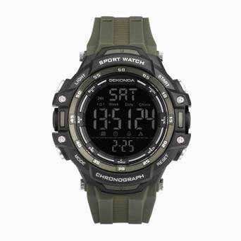 Sekonda Crossfell Digital Men’s Watch | Black Plastic Case & Khaki Green Strap with Black LCD Display | 30165