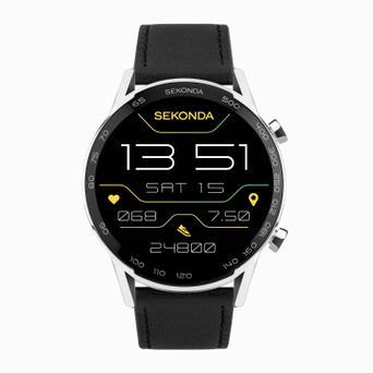 Sekonda Active Plus Smart Watch | Silver Alloy Case & Black Leather Strap | 30178