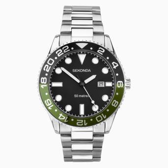 Sekonda Ocean Men’s Watch | Silver Alloy Case & Stainless Steel Bracelet with Black Dial | 30197
