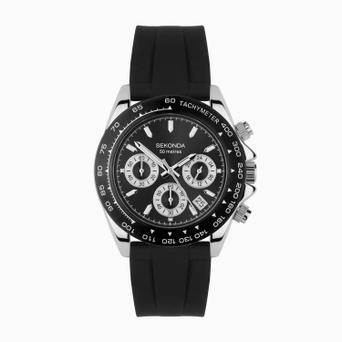 Sekonda Circuit Chronograph Men’s Watch | Silver Alloy Case & Black Silicone Strap with Black Dial | 30199