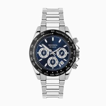 Sekonda Circuit Chronograph Men’s Watch | Silver Alloy Case & Stainless Steel Bracelet with Blue Dial | 30200
