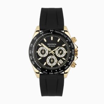 Sekonda Circuit Chronograph Men’s Watch | Gold Alloy Case & Black Silicone Strap with Black Dial | 30202