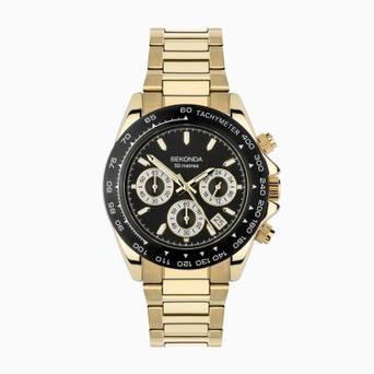 Sekonda Circuit Chronograph Men’s Watch | Gold Alloy Case & Stainless Steel Bracelet with Black Dial | 30203