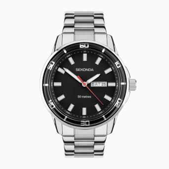 Sekonda Midnight Men’s Watch | Silver Alloy Case & Stainless Steel Bracelet with Black Dial | 30204