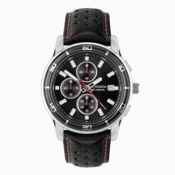 Sekonda Midnight Chronograph Men’s Watch | Silver Alloy Case & Black Leather Strap with Black Dial | 30206
