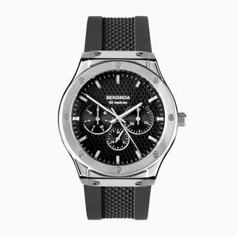 Sekonda Titan Men’s Watch | Silver Alloy Case & Black Silicone Strap with Black Dial | 30230