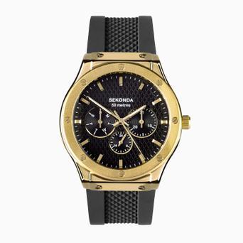 Sekonda Titan Men’s Watch | Gold Alloy Case & Black Silicone Strap with Black Dial | 30233