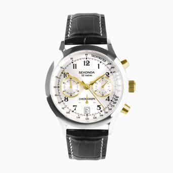 Sekonda Archer Men's Watch | Silver Alloy Case & Black Leather Strap with Silver Dial | 30235