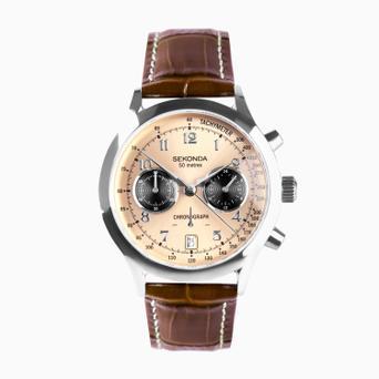 Sekonda Archer Men's Watch | Silver Alloy Case & Brown Leather Strap with Rose Gold Dial | 30236