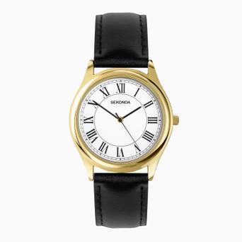 Sekonda Evans Men's Watch | Gold Alloy Case & Black Leather Strap with White Dial | 30250