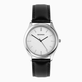 Sekonda Evans Men's Watch | Silver Alloy Case & Black Leather Strap with Silver Dial | 30252