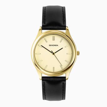 Sekonda Evans Men's Watch | Gold Alloy Case & Black Leather Strap with Champagne Dial | 30253