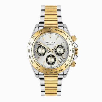 Sekonda Circuit Chronograph Men's Watch | Two Tone Case & Stainless Steel Bracelet with Silver Dial | 30254