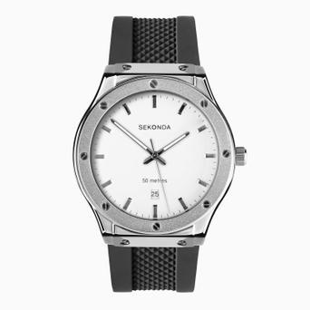 Sekonda Titan Men's Watch | Silver Alloy Case & Black Silicone Strap with White Dial | 30255