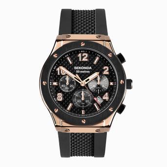 Sekonda Titan Chronograph Men's Watch | Rose Gold Alloy Case & Black Silicone Strap with Silver Dial | 30257