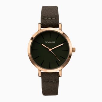 Sekonda Minimal Ladies Watch | Rose Gold Case & PU Strap with Green Dial | 40300