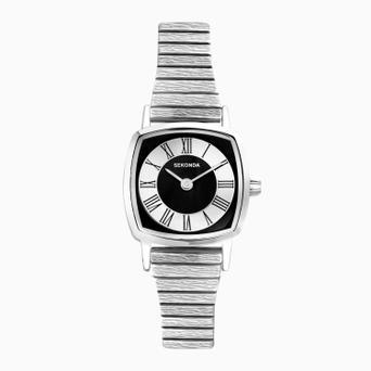 Sekonda 1970s Ladies Watch | Silver Case & Bracelet with Black Dial | 40359