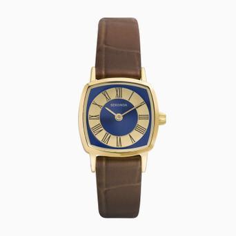 Sekonda 1970s Ladies Watch | Gold Case & Brown Leather Strap with Blue Dial | 40377