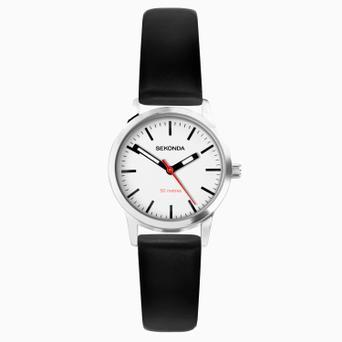 Sekonda Nordic Ladies Watch | Silver Case & Black Leather Strap with White Dial | 40480