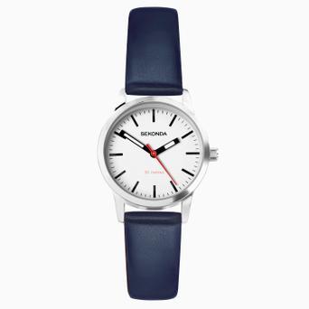 Sekonda Nordic Ladies Watch | Silver Case & Blue Leather Strap with White Dial | 40484
