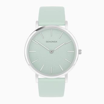 Sekonda Minimal Ladies Watch | Silver Alloy Case & Green Leather Strap with Green Dial | 40608