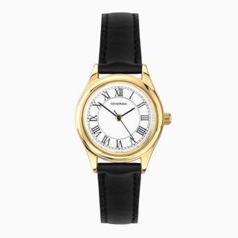 Sekonda Evans Ladies Watch | Gold Alloy Case & Black Leather Strap with White Dial | 40686
