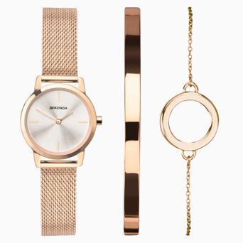 Sekonda Ladies Gift Set Watch | Rose Gold Case & Stainless Steel Mesh Bracelet with Silver Dial | 49007