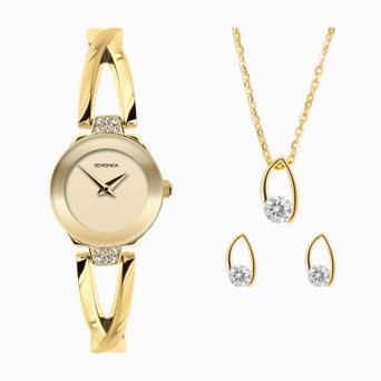 Sekonda Ladies Dress Watch Gift Set | Gold Alloy Case & Bracelet with Champagne Dial | 49033