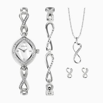 Sekonda Infinity Ladies Watch Gift Set | Silver Alloy Case & Bracelet with Mother of Pearl Dial | 49056