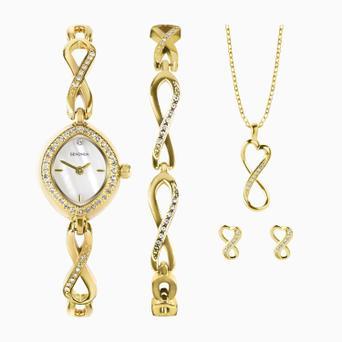 Sekonda Infinity Ladies Watch Gift Set | Gold Alloy Case & Bracelet with Mother of Pearl Dial | 49057