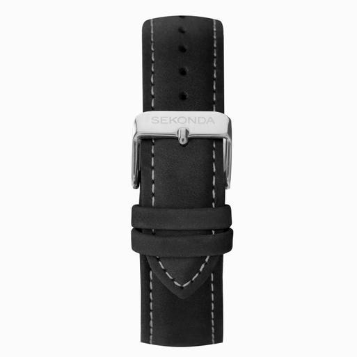 Sekonda Airborne Men's Chronograph Watch | Silver Case & Black Leather Strap with Black Dial | 30028