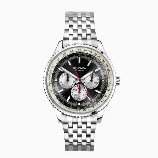 Sekonda Maverick Men's Watch | Silver Case & Stainless Steel Bracelet with Black Dial | 30037