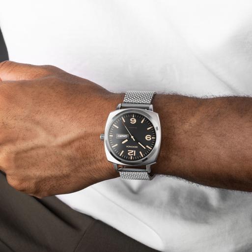 Sekonda Airborne Men's Watch | Silver Alloy Case & Stainless Steel Mesh Bracelet with Black Dial | 30101