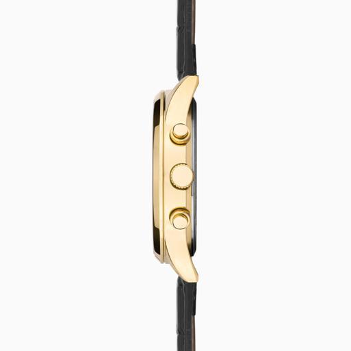 Sekonda Endurance Dual Time Men's Watch | Gold Alloy Case & Black Leather Strap with Black Dial | 30107
