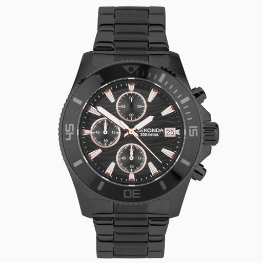 Sekonda Pacific Wave Chronograph Men's Watch | Black Stainless Steel Case & Bracelet with Black Dial | 30117