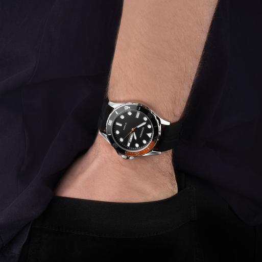 Sekonda Balearic Men's Watch | Silver Alloy Case & Black Rubber Strap with Black Dial | 30118