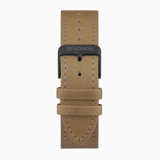 Sekonda Bergen Men's Watch | Black Alloy Case & Tan Leather Strap with Black Dial | 30133