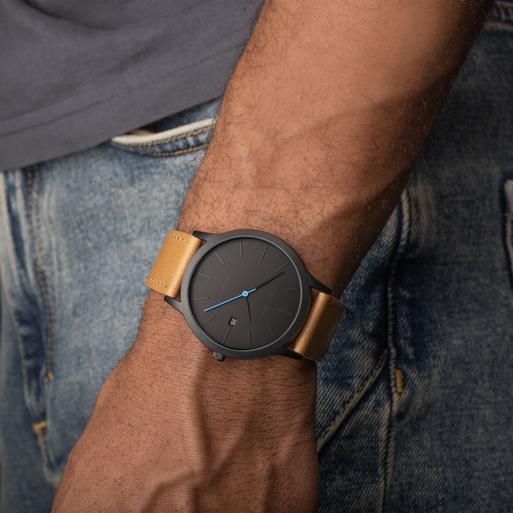 Sekonda Bergen Men's Watch | Black Alloy Case & Tan Leather Strap with Black Dial | 30133