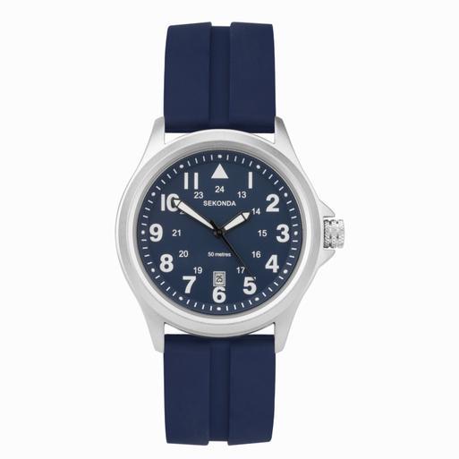 Sekonda Altitude Men's Watch | Silver Alloy Case & Blue Rubber Strap with Blue Dial | 30137