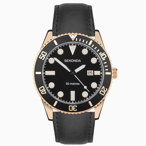 Sekonda men's black and rose cheap gold plated chronograph watch