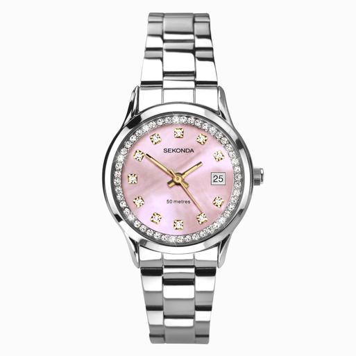 Sekonda Catherine Ladies Watch | Silver Case & Stainless Steel Bracelet with Pink Dial | 40475
