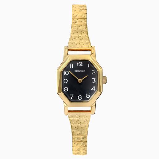 Sekonda Mila Ladies Watch | Gold Case & Stainless Steel Bracelet with Black Dial | 40497