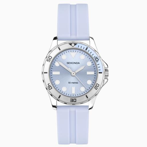 Sekonda Balearic Ladies Watch | Silver Alloy Case & Blue Rubber Strap with Blue Dial | 40570